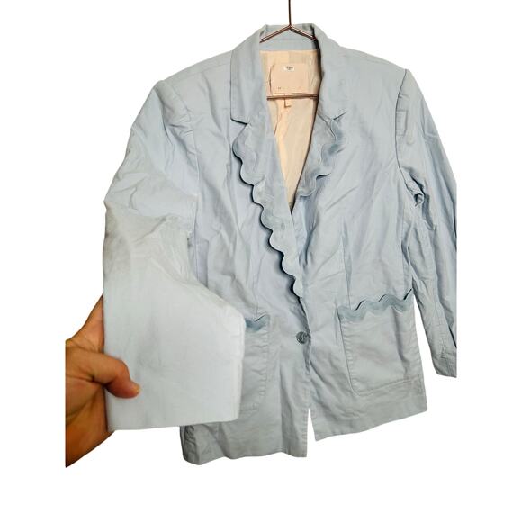 REBECCA TAYLOR Light Blue 70s Rickrack Trim Double Breasted Slub Jacket Blazer 8 - Picture 4 of 16